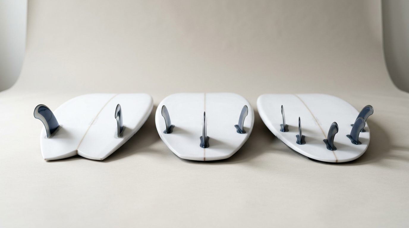 Twin, thruster and quad fin setups compared on three surfboard tails
